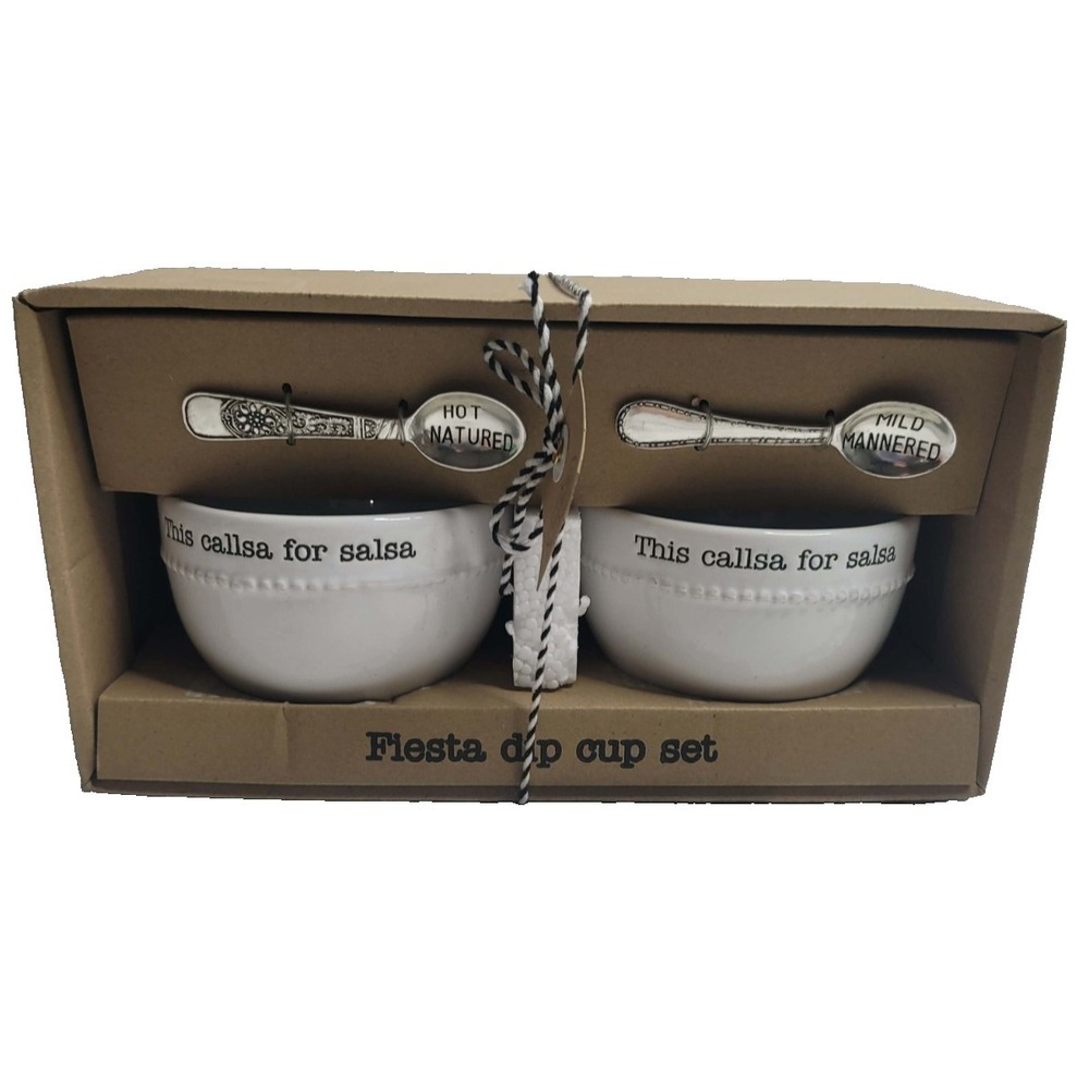 Mud Pie Fiesta Dip Cup Set with Spoons Salsa‎ Bowls NEW IN BOX NIB